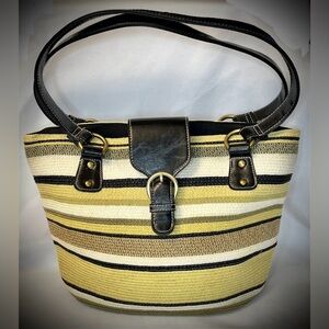 Croft & Barrow Double Handle Purse HandBag Cream Green Beige Magnetic Snap NWOT